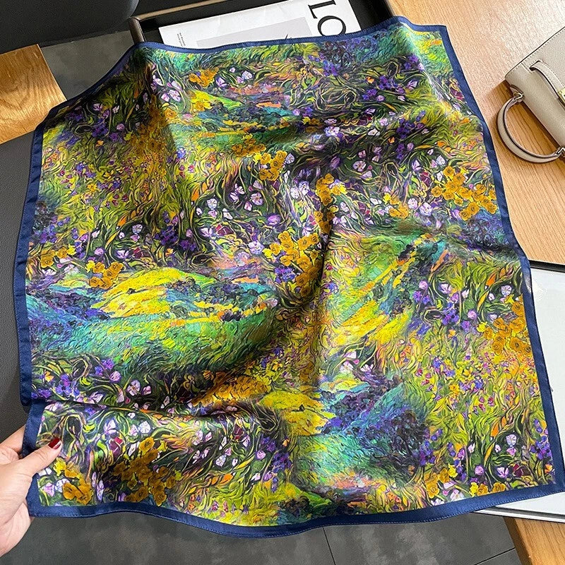 100% Silk 27" Square Scarf • Floral Women Neckerchief Bandana | SILKNN